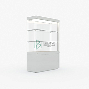 Витрина профильная вертикальная прямоугольная полного обзора со световым блоком  на тумбе